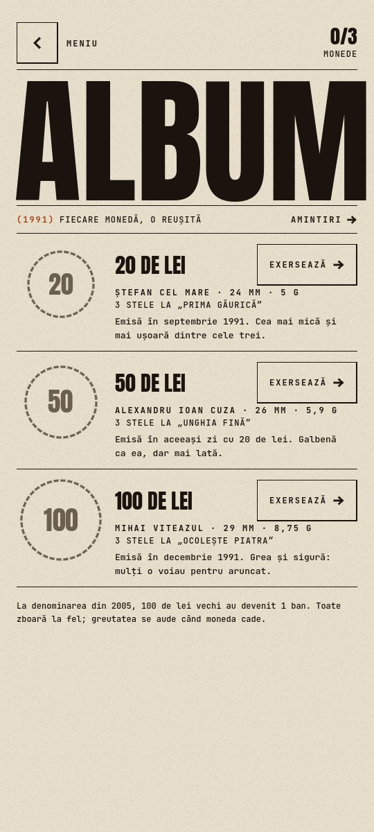 Albumul de monede: 20, 50 și 100 de lei din 1991